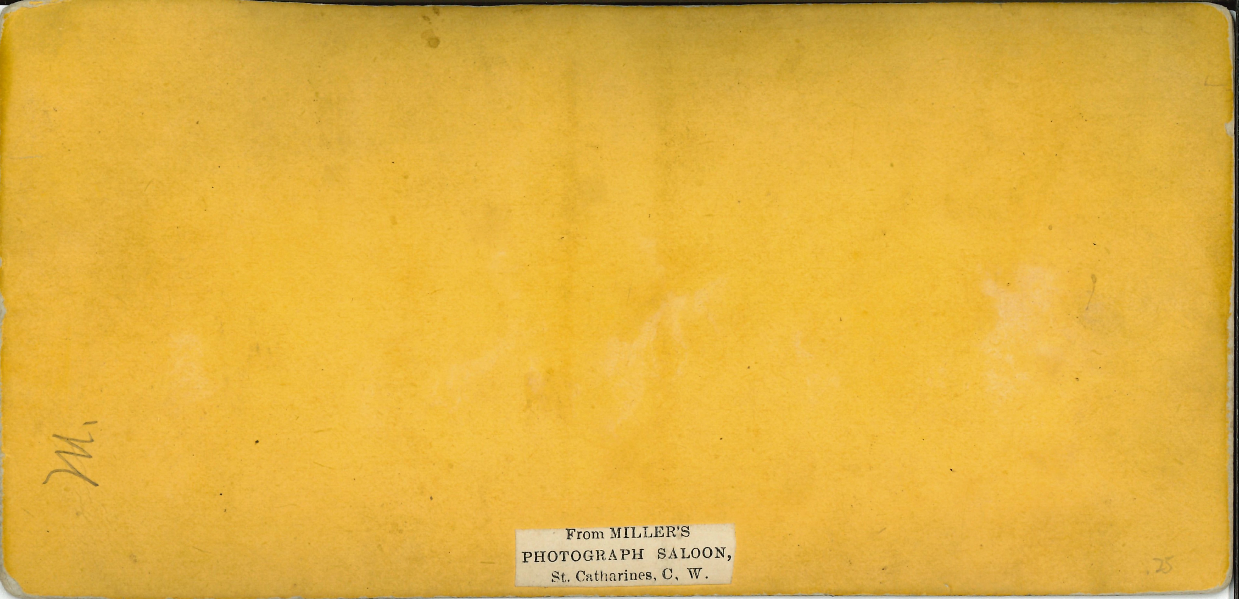 Verso of the overview of downtown St. Catharines showing Millers' Photograph Saloon stamp
