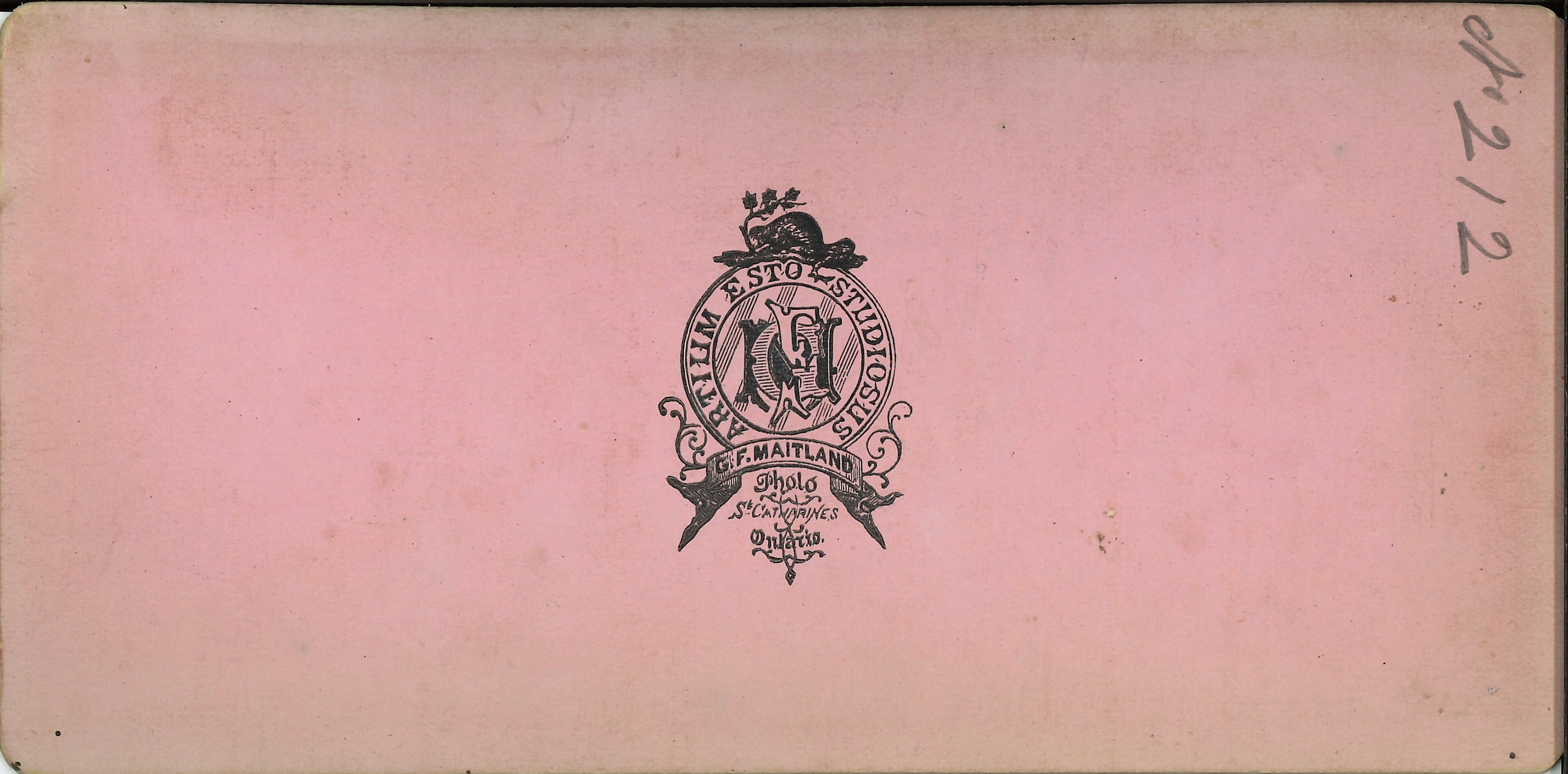 Verso of treelined streetscape showing G.F. Maitland's studio stamp